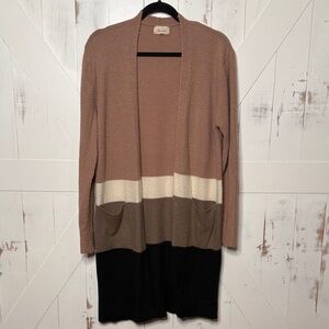 BE COOL Women's Dusty Rose, Cream, Taupe and Black Open Front Cardigan
